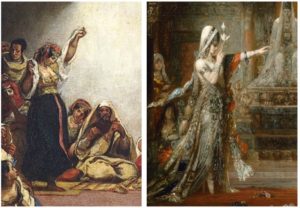 Left: Detail of Eugene Delacroix, Jewish Wedding in Morocco, 1839, Louvre Museum. Right: Detail of Moreau, Salome, 1876, Hammer Museum. 