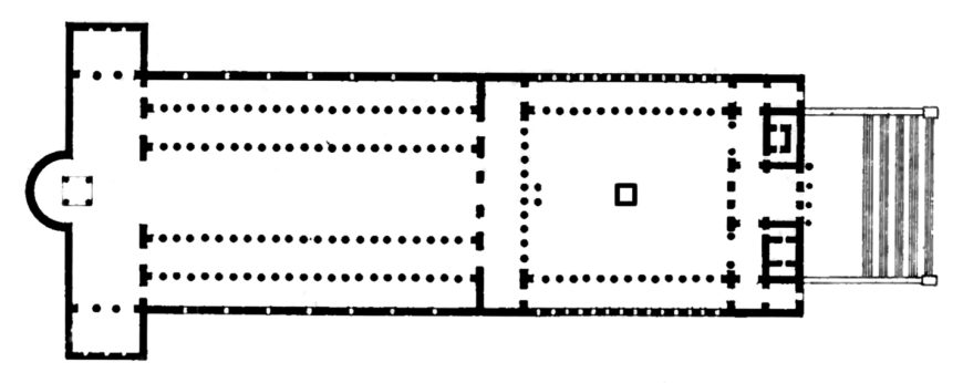 Reconstructed plan of Constantine's St. Peter's Basilica, Rome, c. 320, adapted from Banister F. Fletcher, <em>A History of Architecture on the Comparative Method</em>, 5th ed. (London: B. T. Batsford, 1905).