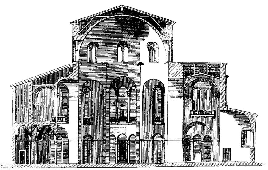 Section of San Vitale, Ravenna, from James Fergusson, The Illustrated Handbook of Architecture, vol. 2 (London: John Murray, 1855), 513