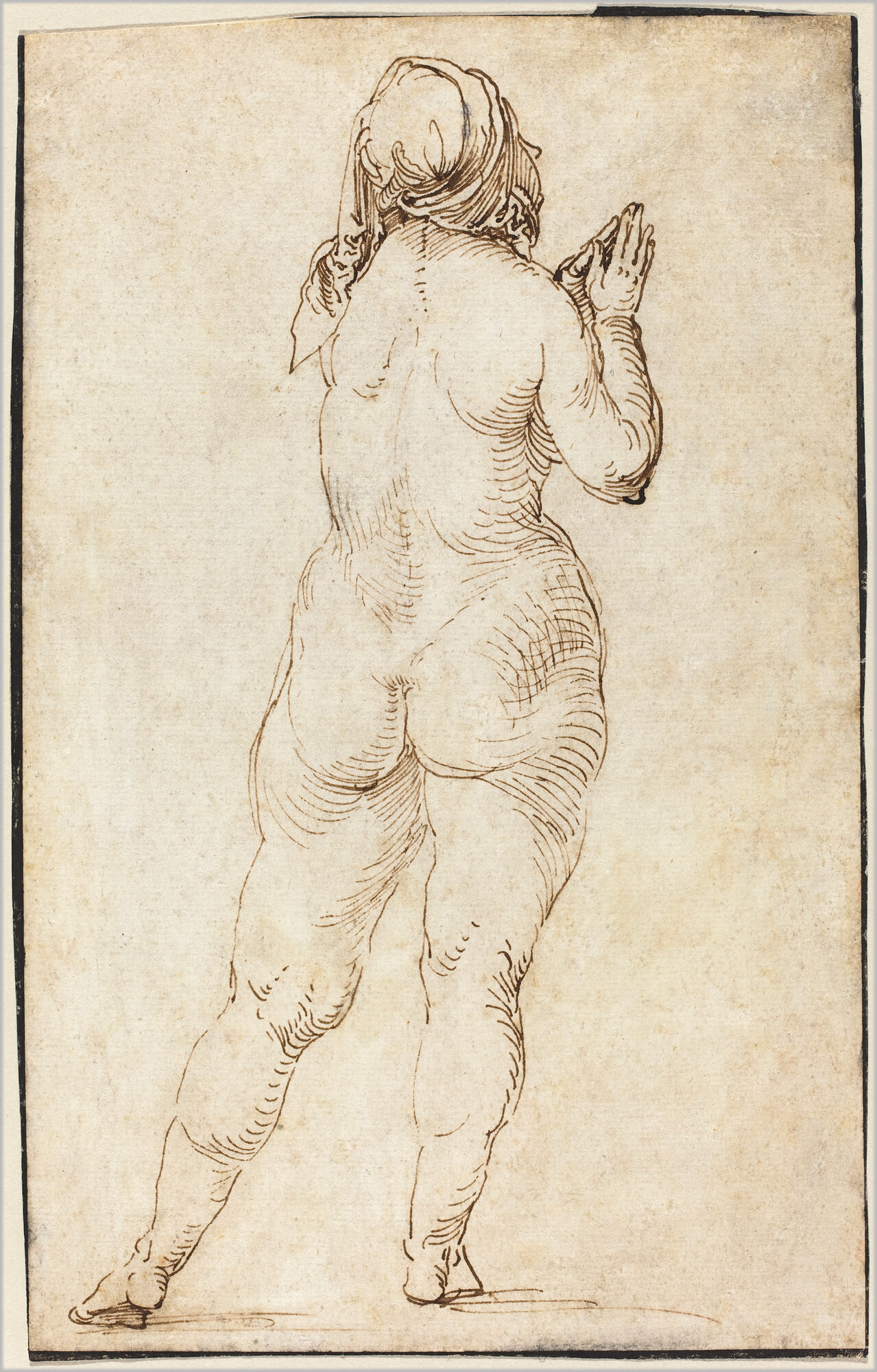 Albrecht Dürer, Female Nude Praying, c. 1500, pen and brown ink on laid paper; 21.5 × 13.6 cm (National Gallery of Art, Washington, DC)