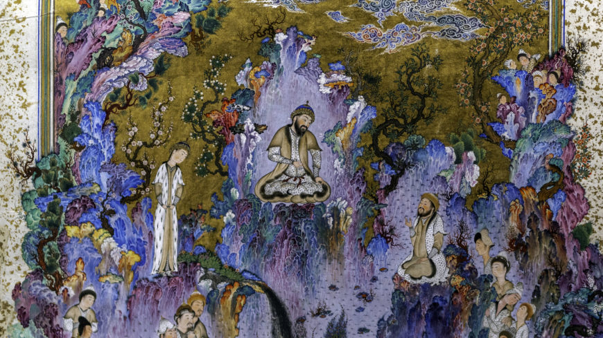 Sultan Muhammad, attributed, The Court of Kayumars (Safavid: Tabriz, Iran), c. 1524-25, opaque watercolor, ink, and gold on paper, 45 x 30 cm (Aga Khan Museum, Toronto), produced as part of a Shahnameh for Shah Tahmasp
