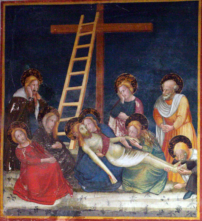 Ferrer Bassa, Pietà, fresco, Chapel of Saint Michael, Santa María of Pedralbes, Barcelona, Catalonia, Spain, 1343/1346-1348 (public domain)