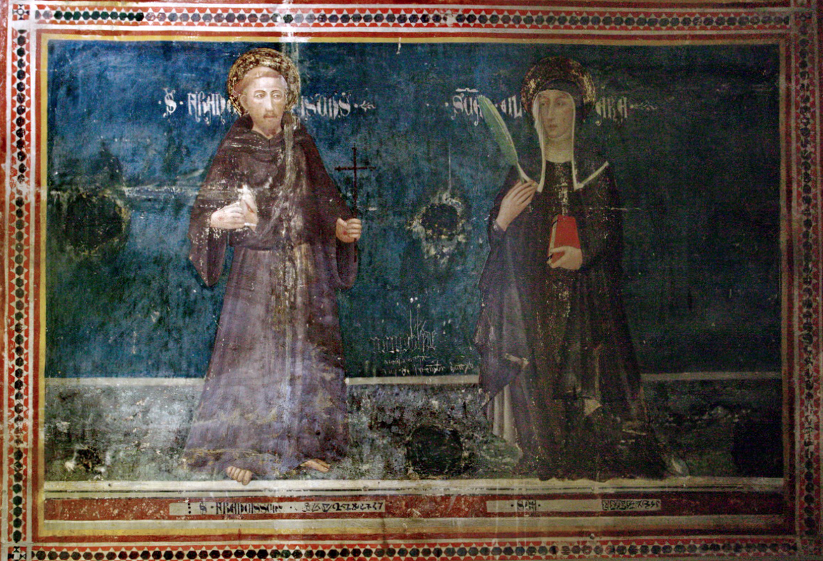 Ferrer Bassa, Saint Francis and Saint Clare, fresco, Chapel of Saint Michael, Santa María of Pedralbes, Barcelona, Catalonia, Spain, 1343/1346-1348 (public domain)