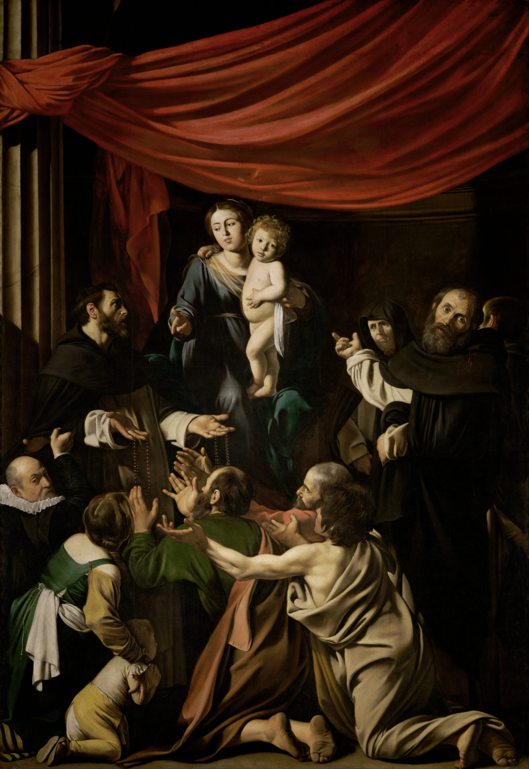 Caravaggio, Madonna of the Rosary, 1607, oil on canvas, 364.5 cm × 249.5 cm (Kunsthistorisches Museum, Vienna)