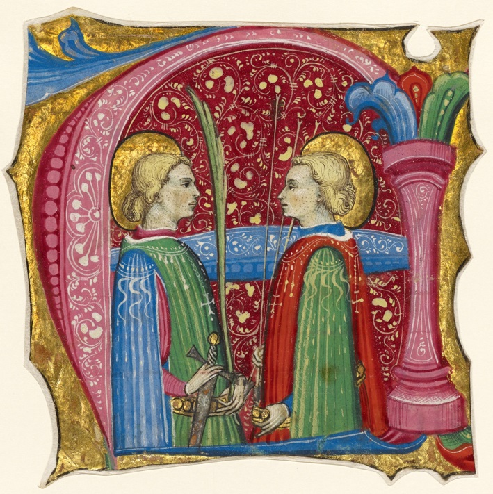 nitial A: Saints Maurice and Theofredus, about 1460–80, Frate Nebridio. The J. Paul Getty Museum, Ms. 91, recto