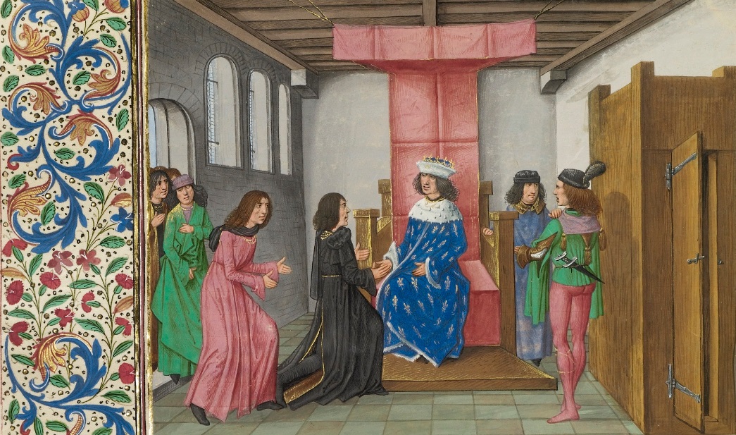 The Embassy of the Duke of Brabant before the King of France and the Duke of Berry in Jean Froissart’s Chronicles, about 1480–83, Master of the Getty Froissart. The J. Paul Getty Museum, Ms. Ludwig XIII 7, fol. 272v