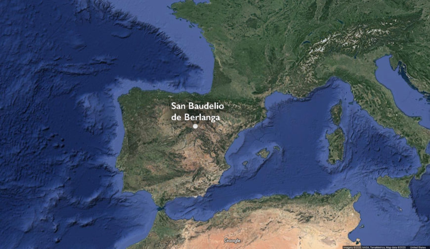 Map of the Iberian Peninsula, with the location of the Church of San Baudelio de Berlanga 