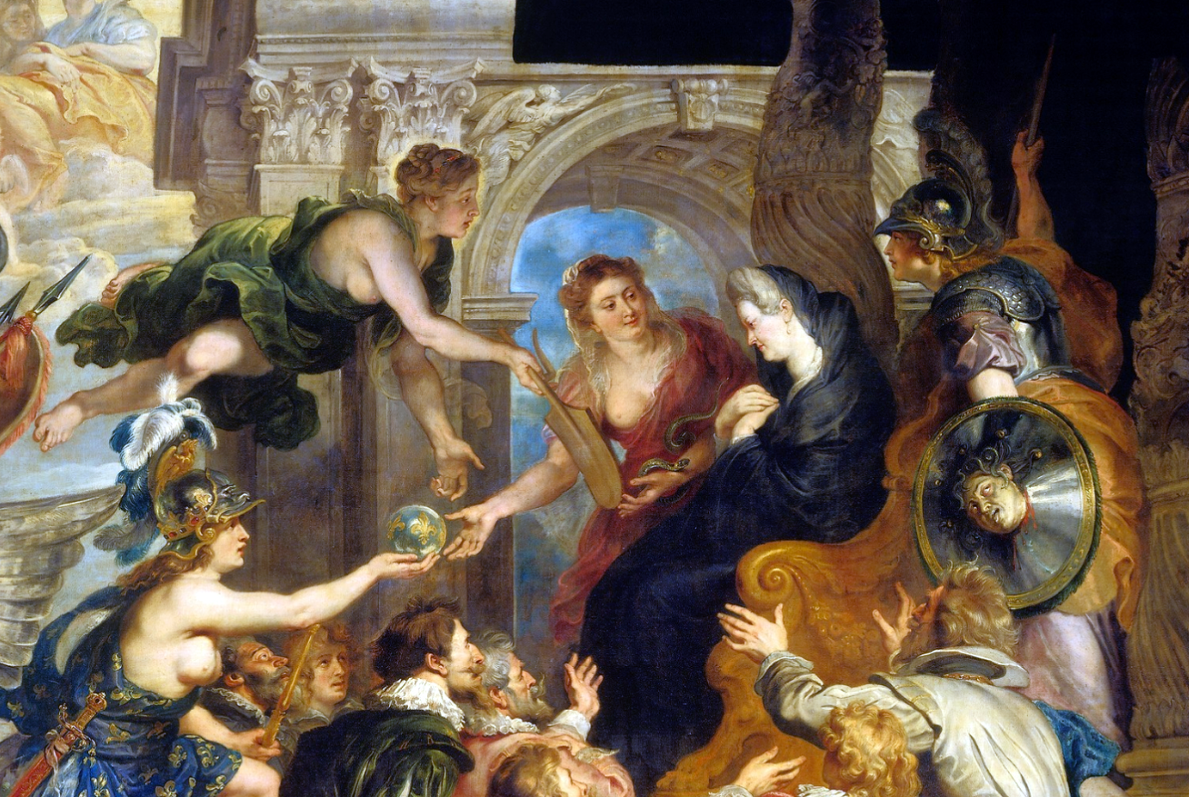 Peter Paul Rubens, The Apotheosis of Henry IV and the Proclamation of the Regency of Marie de’ Médici, detail, c. 1622-1625, oil on canvas, 394 x 727 cm (Musée du Louvre, Paris)