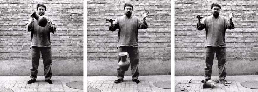 Ai Weiwei, Dropping a Han Dynasty Urn, 1995 (printed 2017), Three gelatin silver prints, 148 x 121 cm each (photo: © Ai Weiwei)