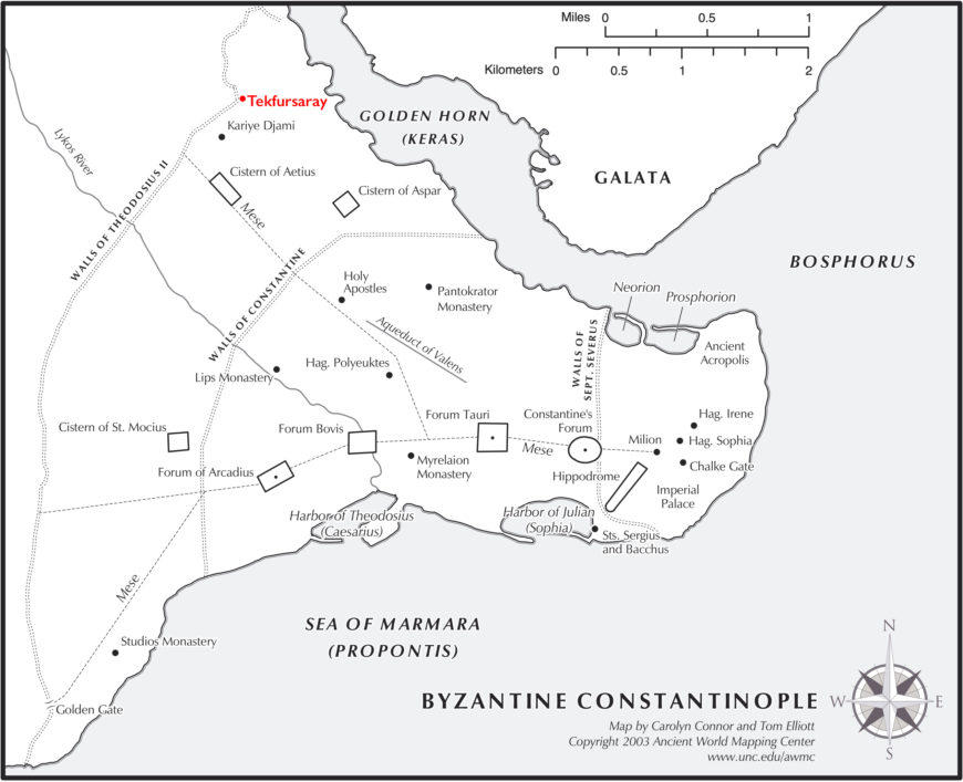 Location of the Tekfursaray, Constantinople (map: Carolyn Connor and Tom Elliot, Ancient World Mapping Center, CC BY-NC 3.0)