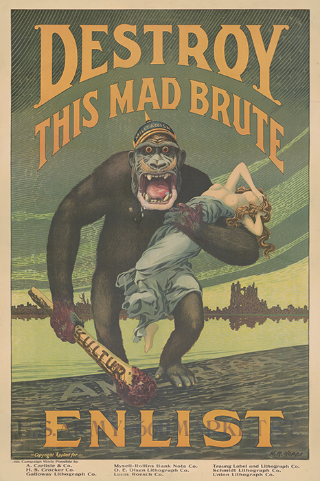 Harry R. Hopps, Destroy this mad brute Enlist - U.S. Army, 1918, color lithograph, 106 x 71 cm