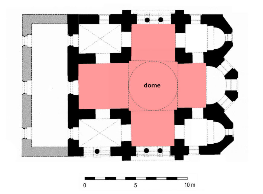 Atik Mustafa Paşa Mosque (cross-domed unit highlighted), probably 9th century, Constantinople (Istanbul) (plan after V. Marinis, © Robert Ousterhout)
