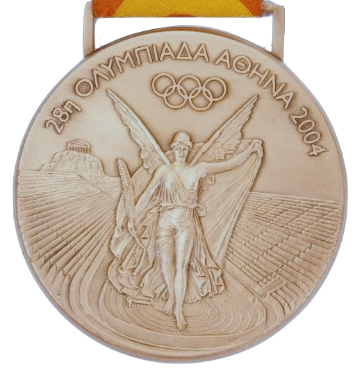 The Nike of Paionios on the front of the Olympic medal for the 2004 Olympic Games held in Athens, Greece
