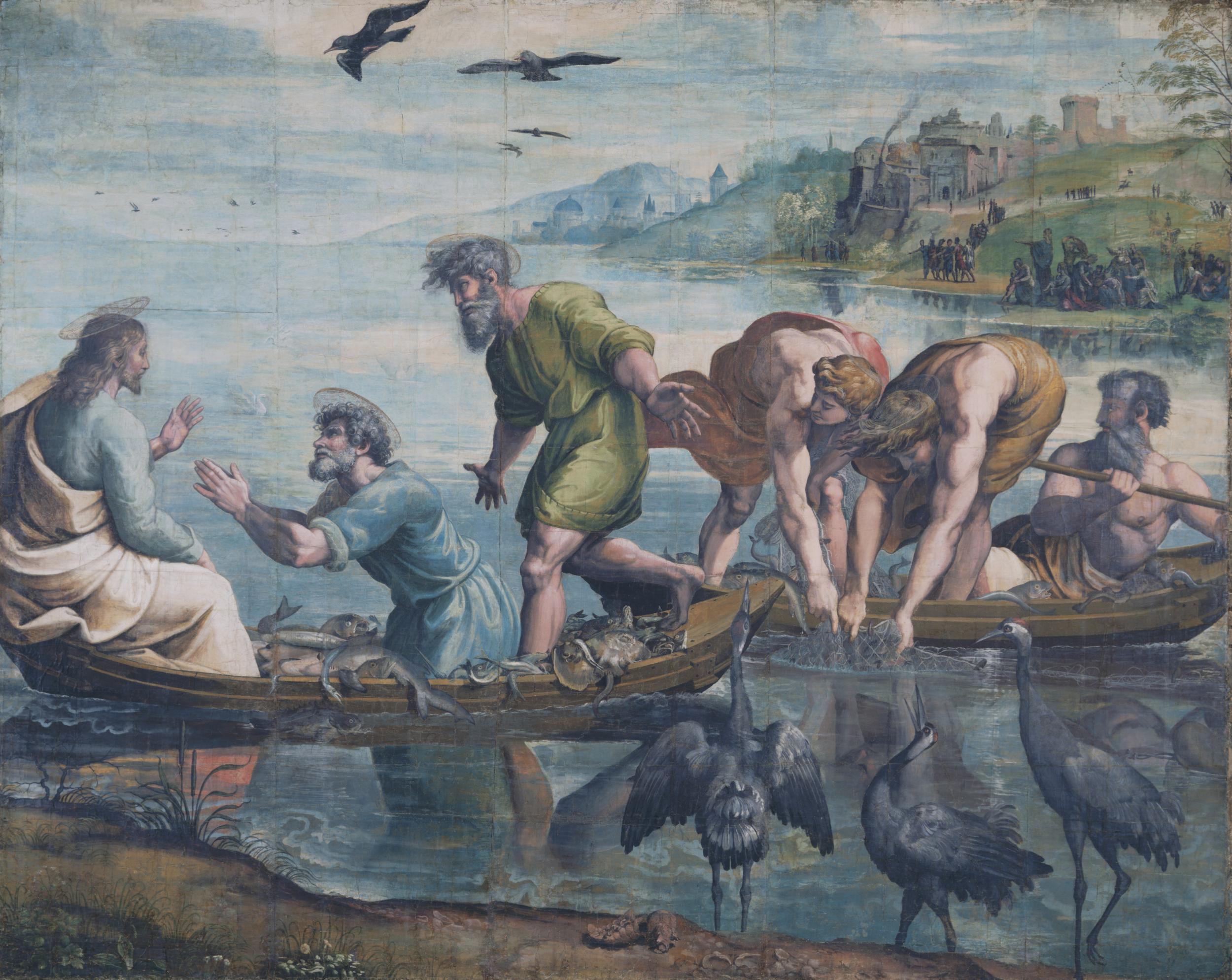 Raphael, tapestry cartoon for The Miraculous draught of Fishes, 320 x 390 cm (Victoria and Albert Museum)