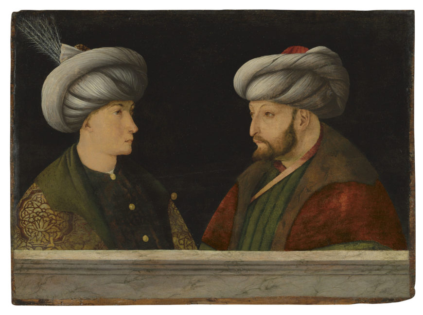 Circle of Gentile Bellini (?), Portrait of Sultan Mehmet II with a Young Man, 1c. 1500?, oil on panel, purchased at Christie’s London by the Municipality of Istanbul in June 2020.