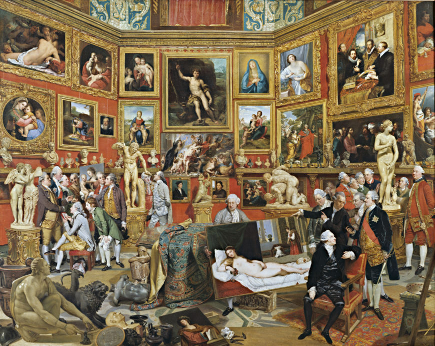 Johan Joseph Zoffany, La Tribuna de los Uffizi, 1772-1777, óleo sobre lienzo, 123.5 x 155 cm (Colecciones Reales, Castillo de Windsor, Windsor)