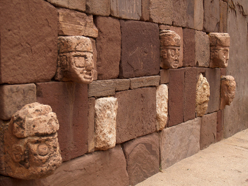 Tenon heads in a wall of the Semi-subterranean Court, Tiwanaku, Bolivia, 300–400 CE (photo: Phil, CC BY-NC-ND 2.0)