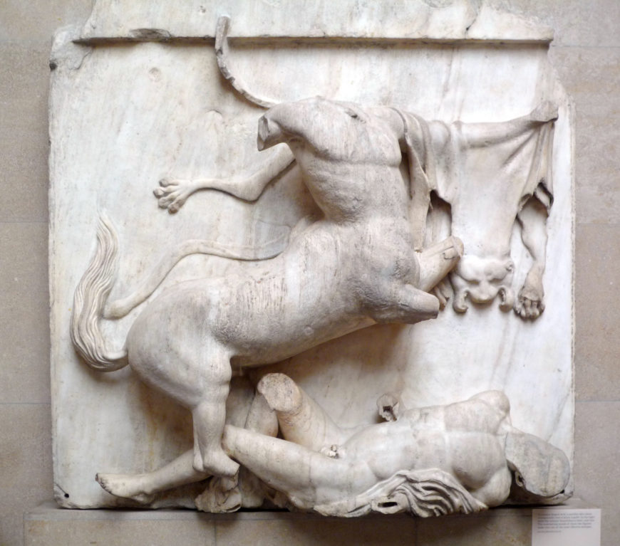 Battle of the Lapiths and Centaurs, Parthenon Metopes, south flank, marble, c. 440 B.C.E., Classical Period (British Museum, London)