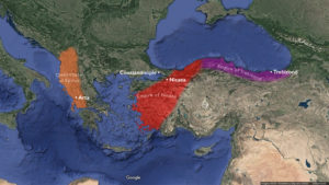 Byzantine successor states following the sack and occupation of the Byzantine capital of Constantinople, 1204-1261 (underlying map © Google)