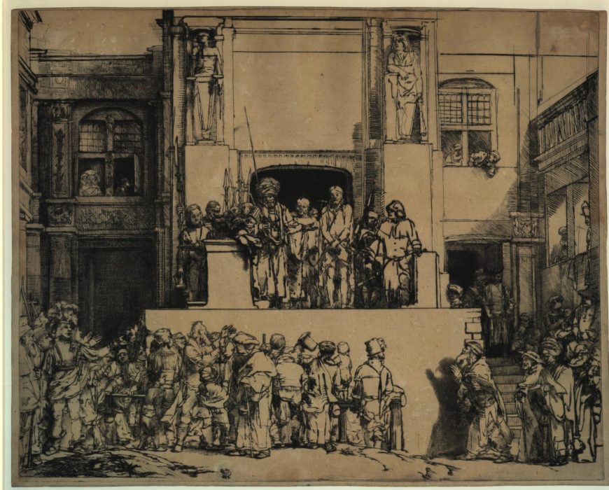 Fourth state, Rembrandt van Rijn, Christ Presented to the People, 1655, drypoint iv/viii, 35.8 x 45.4 cm (British Museum, London)