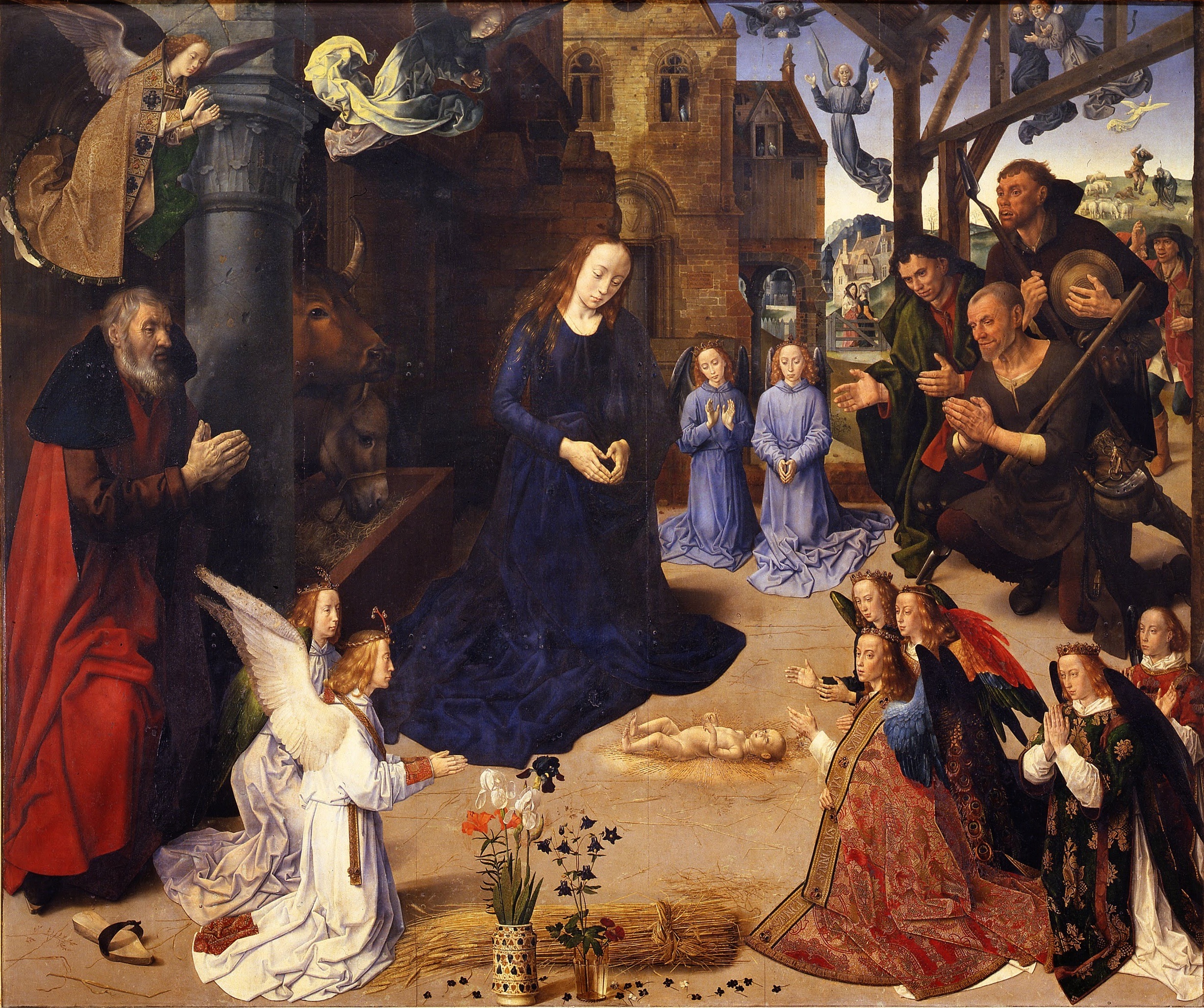 Hugo van der Goes, Portinari Altarpiece, center panel, c. 1476, oil on wood, 274 x 652 cm when open (Uffizi)