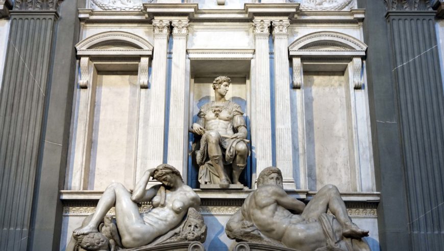 Michelangelo, Tomb of Giuliano de' Medici, 1526-33, marble, 630 x 420 cm (Sagrestia Nuova, San Lorenzo, Florence)