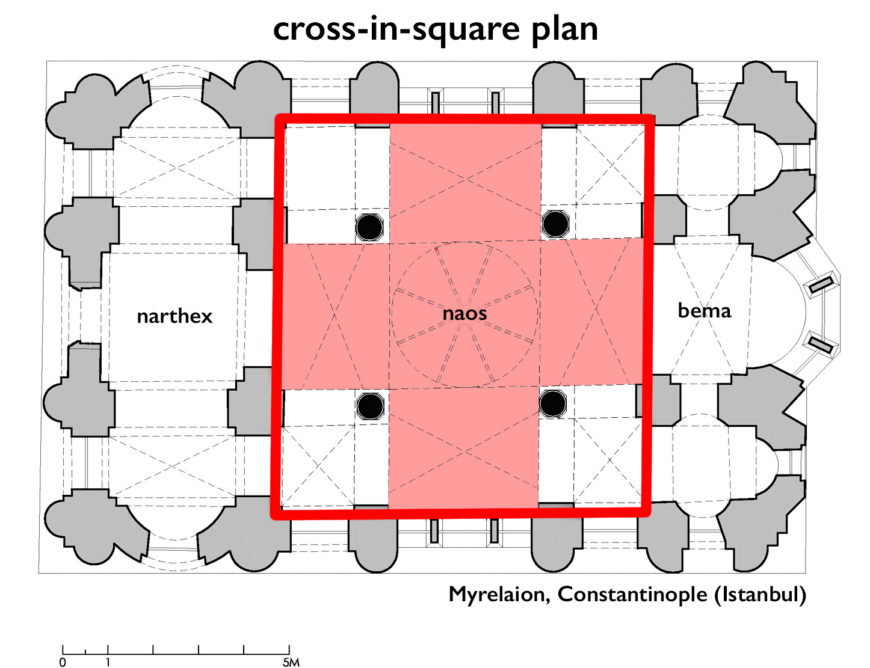 Cross-in-square plan, the Myrelaion church (Bodrum Mosque), c. 920, Constantinople (Istanbul) (adapted from plan © Vasileios Marinis)