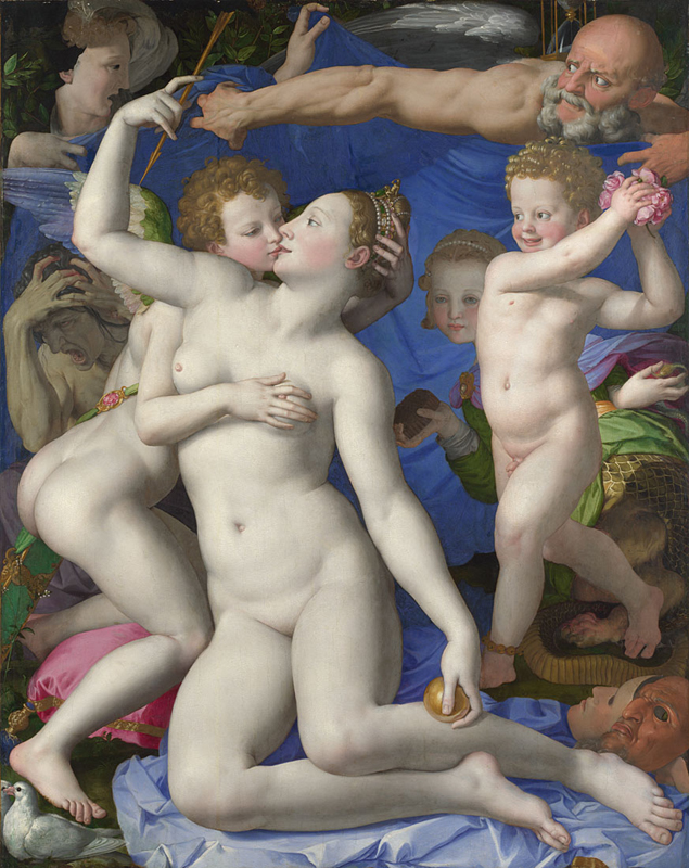 Agnolo di Cosimo Bronzino, An Allegory with Venus and Cupid, c. 1545, oil on panel, 146.1 x 116.2cm (National Gallery, London)
