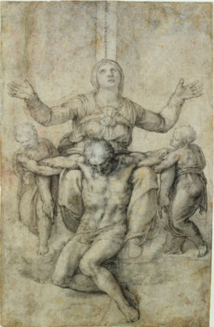 Michelangelo, Pietà for Vittoria Colonna, c. 1538-44, black chalk on paper, 28.9 x 18.9 cm (Isabella Stewart Gardner Museum, Boston)