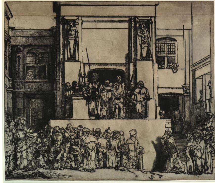 Rembrandt van Rijn, Christ Presented to the People, 1655, drypoint i/viii, 38.3 x 45.1 cm (British Museum, London)