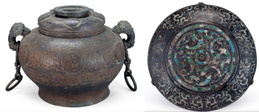 ritual bronze guanfo-basin inlaid with red copper and a dou-stemmed bowl with turquoise ornaments, Tomb of Marquis Yi