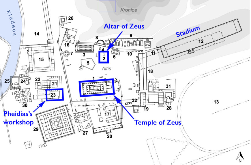 Site plan of the Olympia sanctuary, Greece.