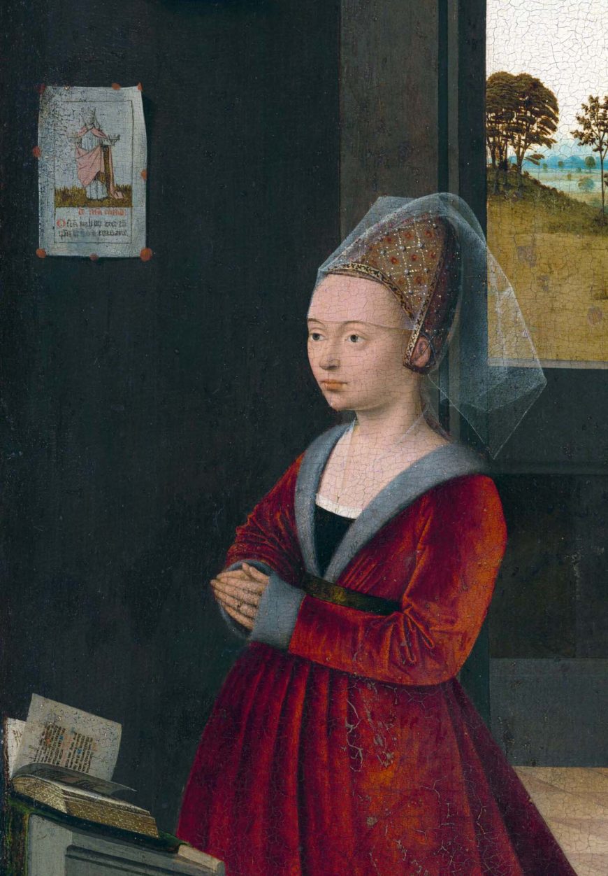 Petrus Christus, Portrait of a Female Donor (detail), c. 1455, oil on panel, 41.8 x 21.6 cm (National Gallery of Art)