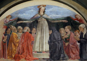 Domenico Ghirlandaio, Madonna of Mercy, c. 1472, fresco (Ognissanti, Florence)