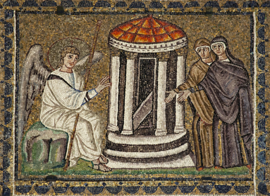 Myrrhbearing women at the empty tomb, 6th century, mosaic, Sant'Apollinare Nuovo, Ravenna (photo: Byzantologist, CC BY-NC-SA 2.0)