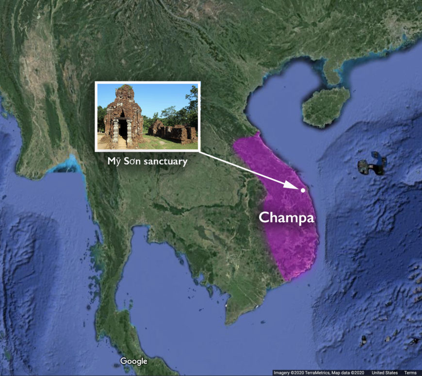 Map of Champa with Mỹ Sơn sanctuary, Vietnam (underlying map © Google)