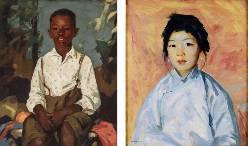 left: Robert Henri, Sylvester, 1914, oil of canvas, 81.2 x 66. cm (Terra Foundation for American Art); right: Robert Henri, Tam Gan, 1914, oil on canvas, 60.96 x 50.8 cm (Albright-Knox Art Gallery)