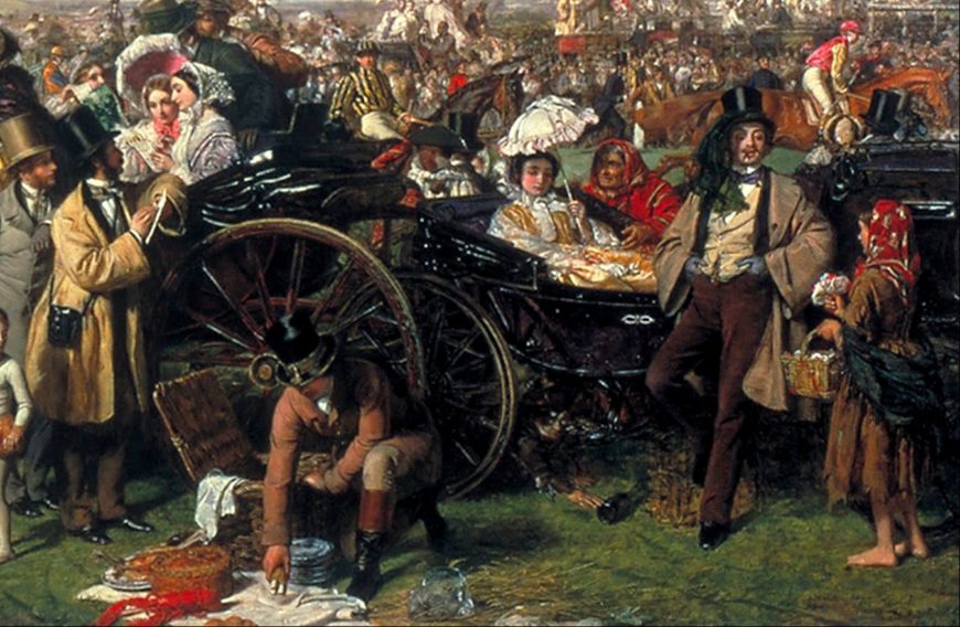 Right side (detail), William Powell Frith, The Derby Day, detail of the scene around the thimble rigger, 1856–8, oil on canvas, 101.6 × 223.5 cm (Tate Britain)