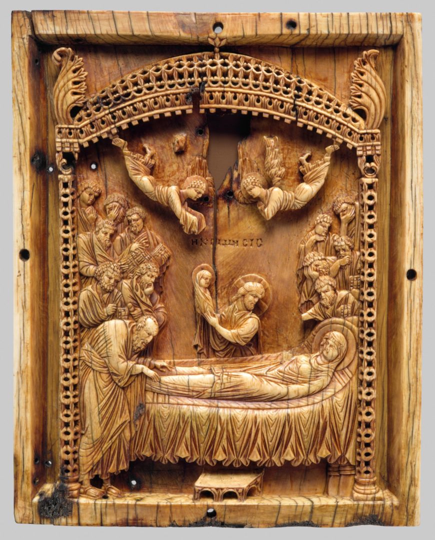 Icon with the Koimesis, late 10th century, probably made in Constantinople, ivory, 18.6 x 14.8 x 1.1 cm (The Metropolitan Museum of Art)