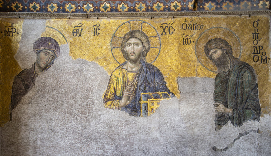 Deësis mosaic, probably installed by Michael VIII Palaiologos after retaking Constantinople from the Latins, c. 1261, Hagia Sophia, Constantinople (Istanbul) (photo: Evan Freeman, CC BY-NC-SA 4.0)
