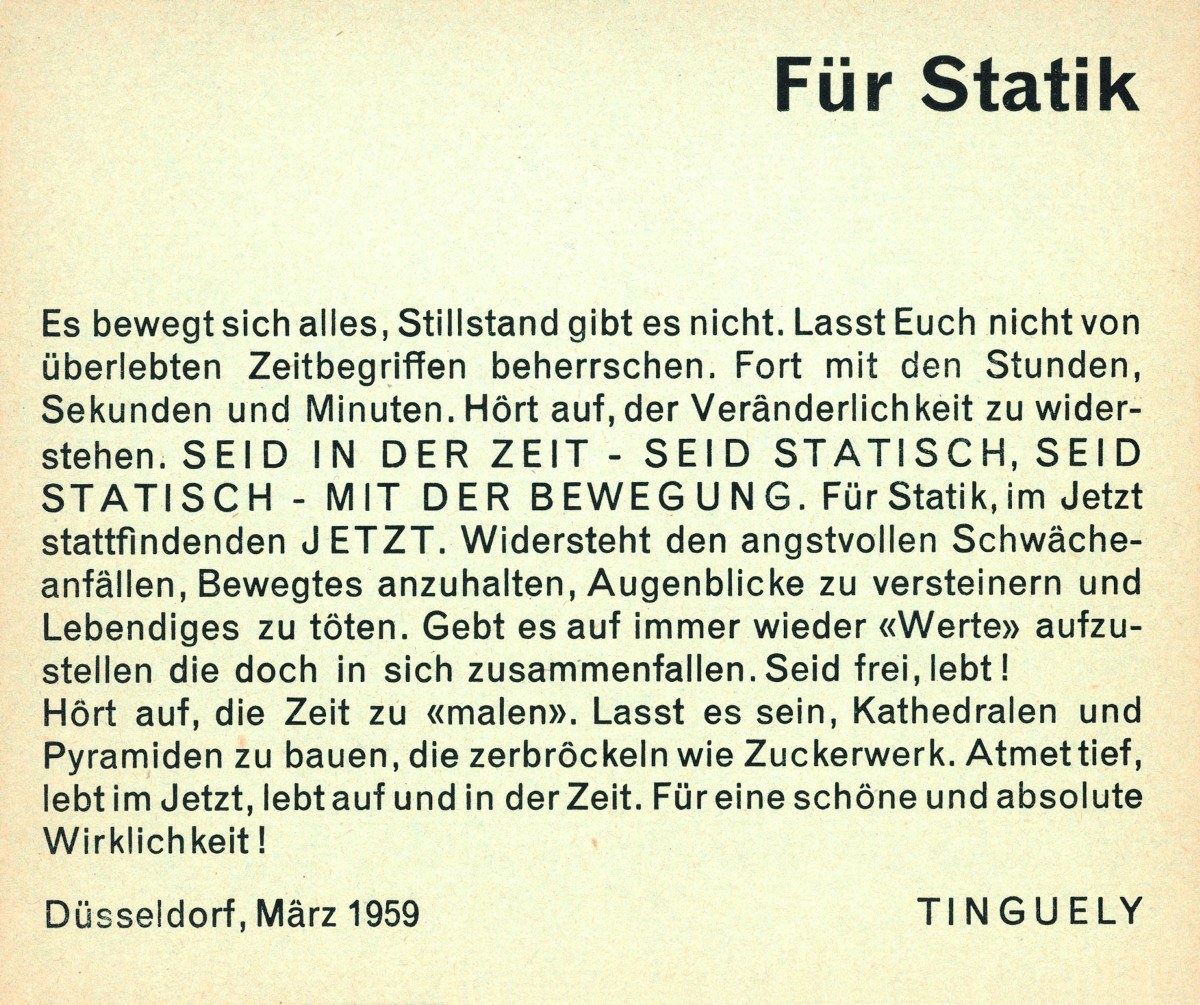Jean Tinguely, ‘Für Statik’ (For Statics), flyer, March 1959