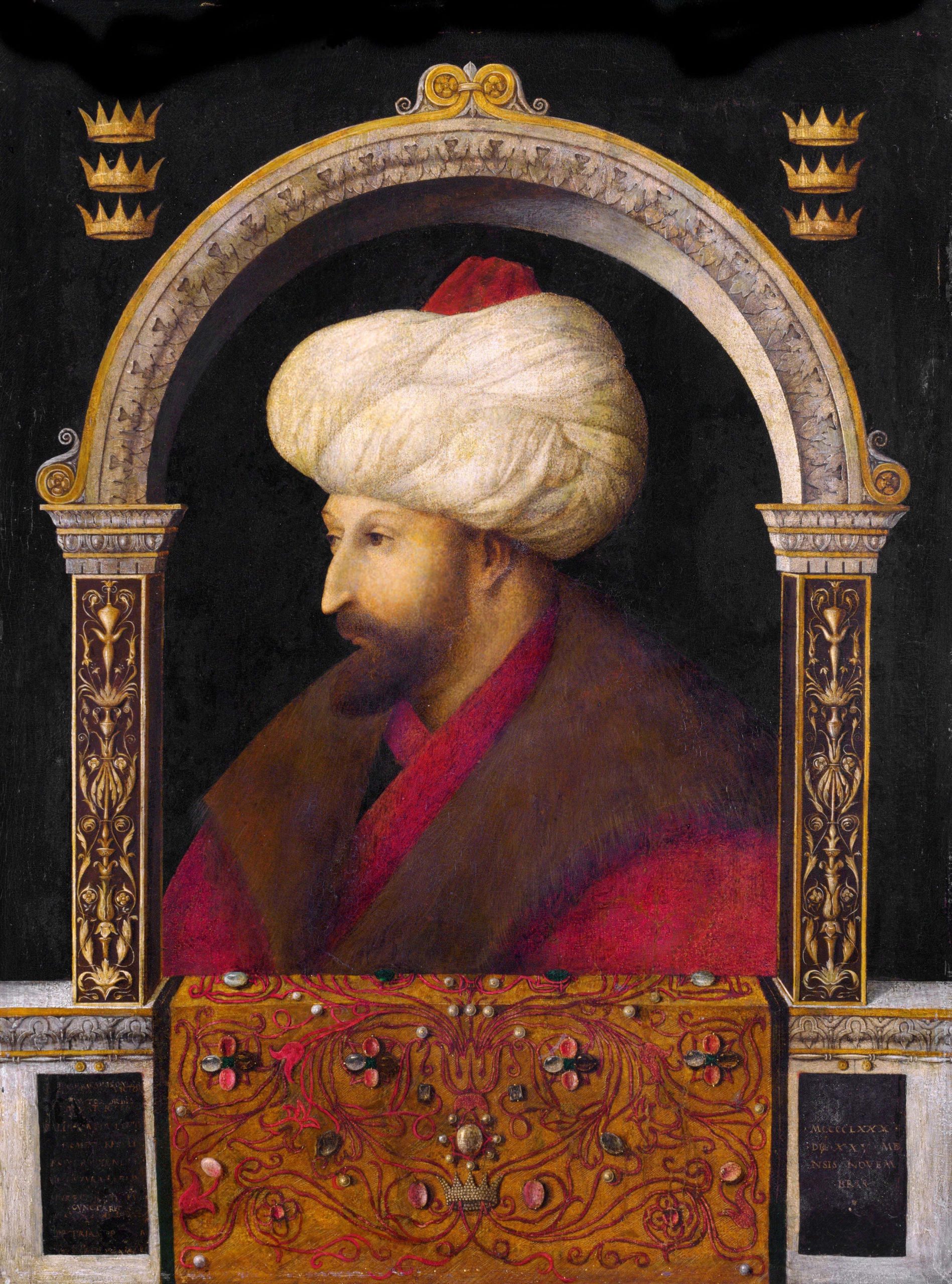 Gentile Bellini, Portrait of Sultan Mehmet II, 1480, oil on canvas, 69.9 x 52.1 cm, The National Gallery London. Layard Bequest, 1916. Currently on loan to the Victoria and Albert Museum, London.