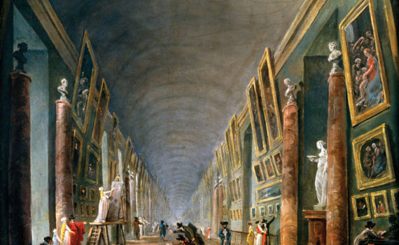 Hubert Robert, The Grande Galerie between 1801 and 1805, 37 × 46 cm. (Louvre)