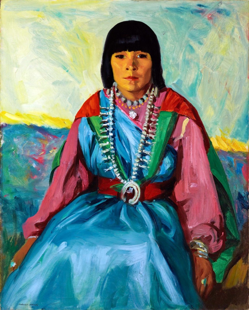 Robert Henri, Tom Po Qui (Water of Antelope Lake/Indian Girl/Romancita), 1914, oil on canvas; 40-½ x 32-½ inches (Denver Art Museum)