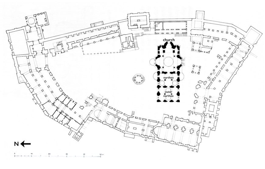 Plan of Hilandar Monastery (adapted from plan in Ćurčić, "Hilandar Monastery: An Archive")