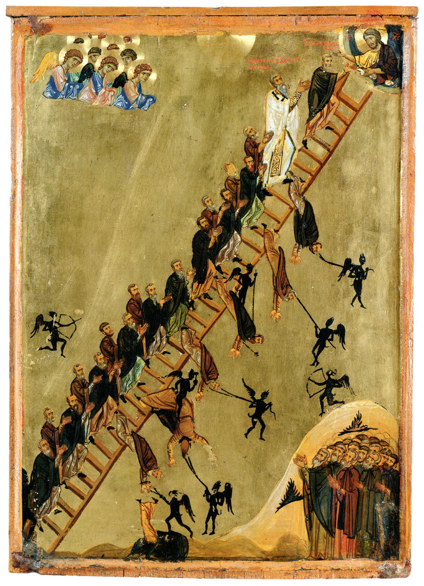Icon with the Heavenly Ladder of Saint John Climacus, late 12th century, tempera and gold on panel, 41.3 x 29.9 x 2.1 cm (The Holy Monastery of Saint Catherine, Sinai, Egypt) 