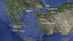 Late Byzantine cities and fortifications (underlying map © Google)