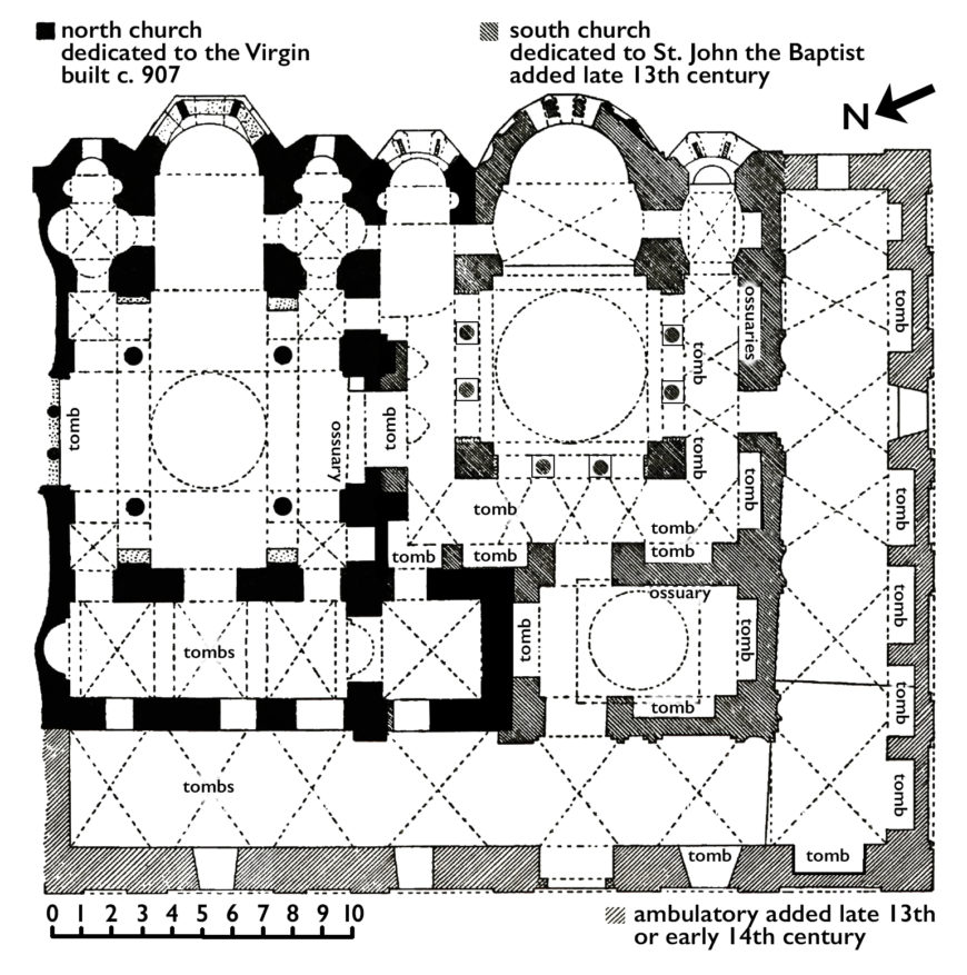 Plan of Mone tou Libos (Fenari İsa Mosque) with tomb locations (adapted from Millingen, Byzantine Churches in Constantinople)