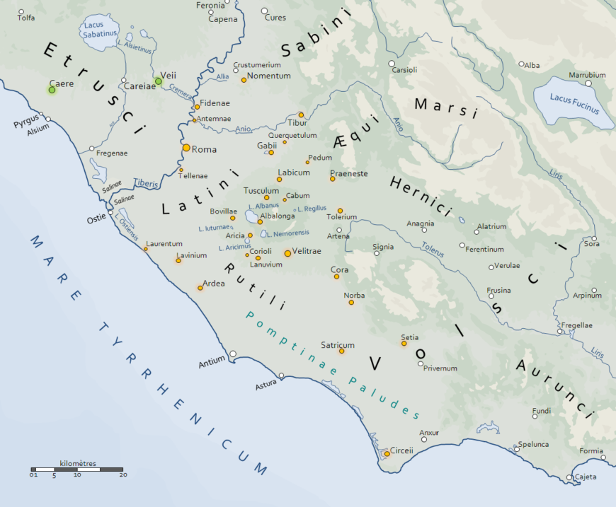 Map of southern Etruria and Latium in central Italy