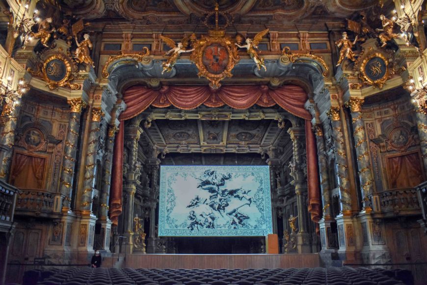 Guiseppe and Carlo Galli-Bibiena (interior) Joseph Saint-Pierre (exterior),View of stage at Markfrafliches Opernhaus, 1744-1748; Bayreuth, Germany. Image credit: Marlise G. Brown